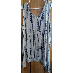 Chandly Top PLus Size 3X‎ XXX Blue Tie-Dye Sleeveless V Neck Asymmetrical Hem